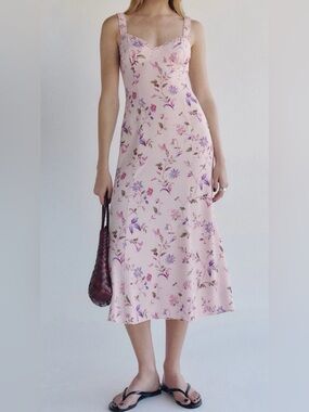 New Reformation Tully Ditsy Floral Sweetheart Neck Midi Dress Size 8 $248
